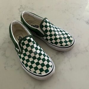 Vans Green and White Checkered Slip-On Shoes